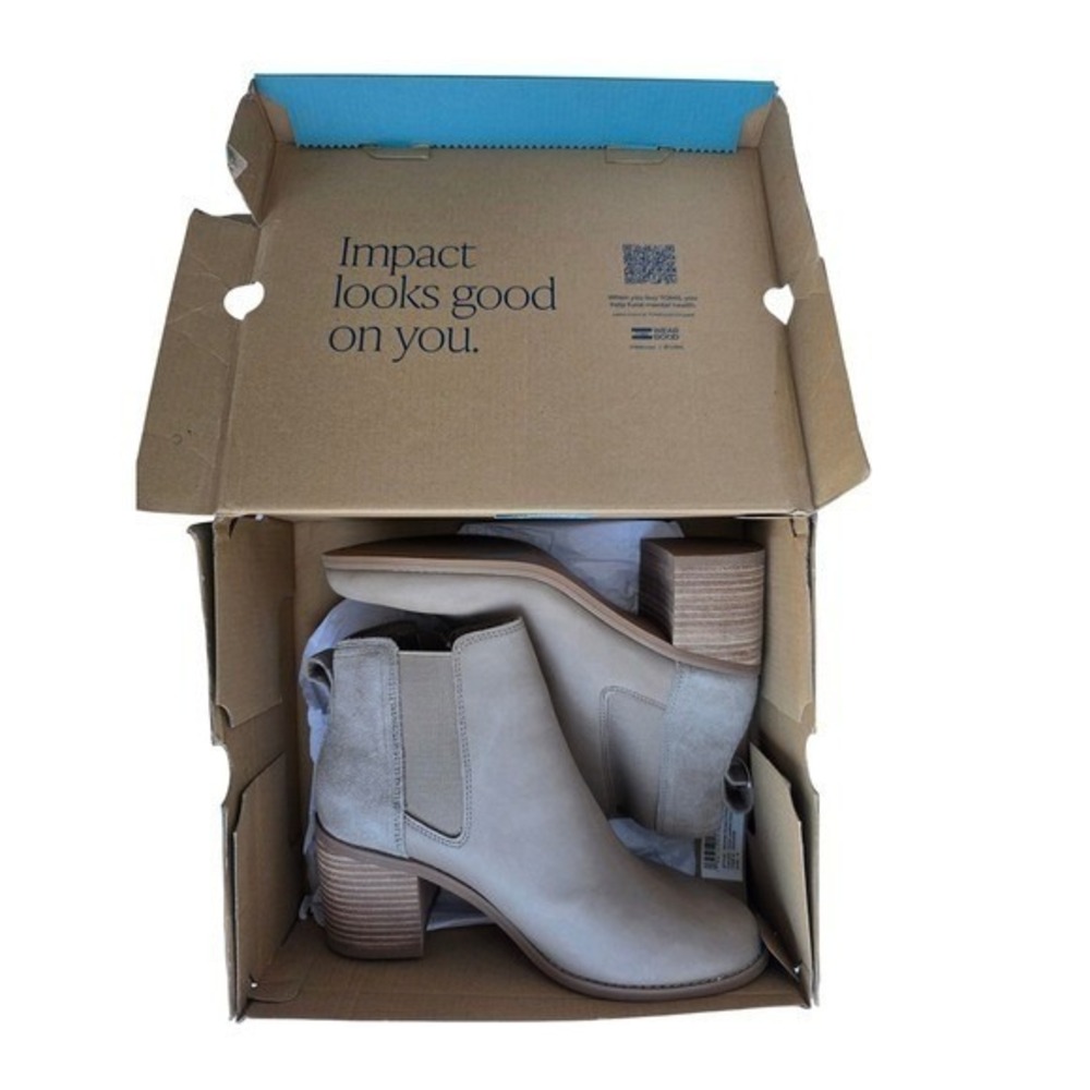TOMS Evelyn Chelsea Ankle‎ Boots Sustainable Suede Leather Dune Brown Size 7 NWT - Picture 7 of 9